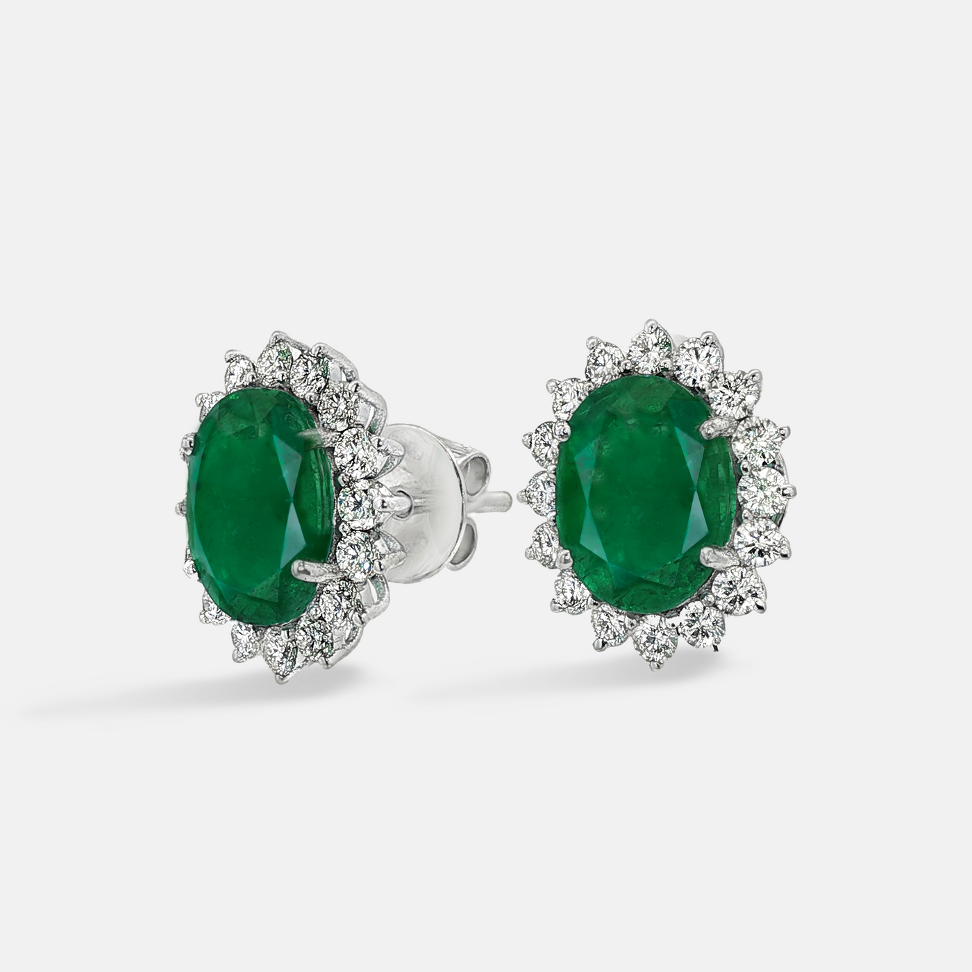 3.30CT Oval Emerald Diamond Halo Earrings