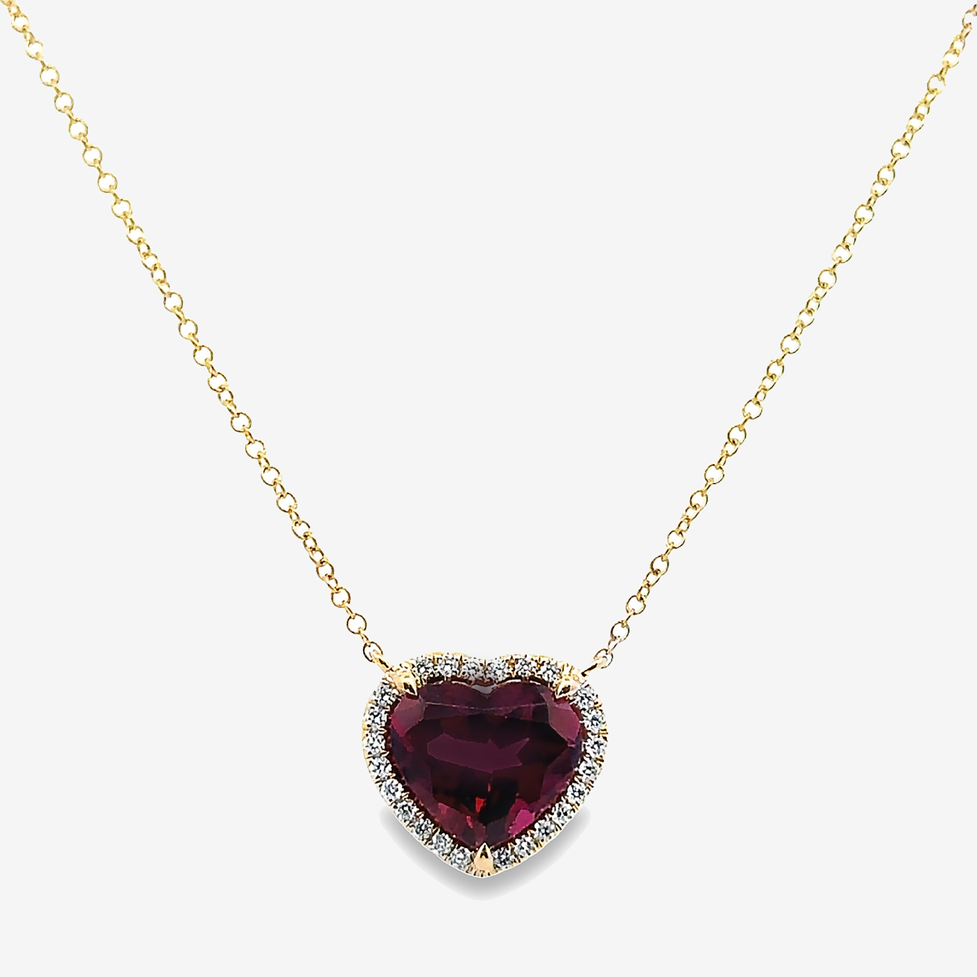 heart shaped garnet and diamond halo necklace