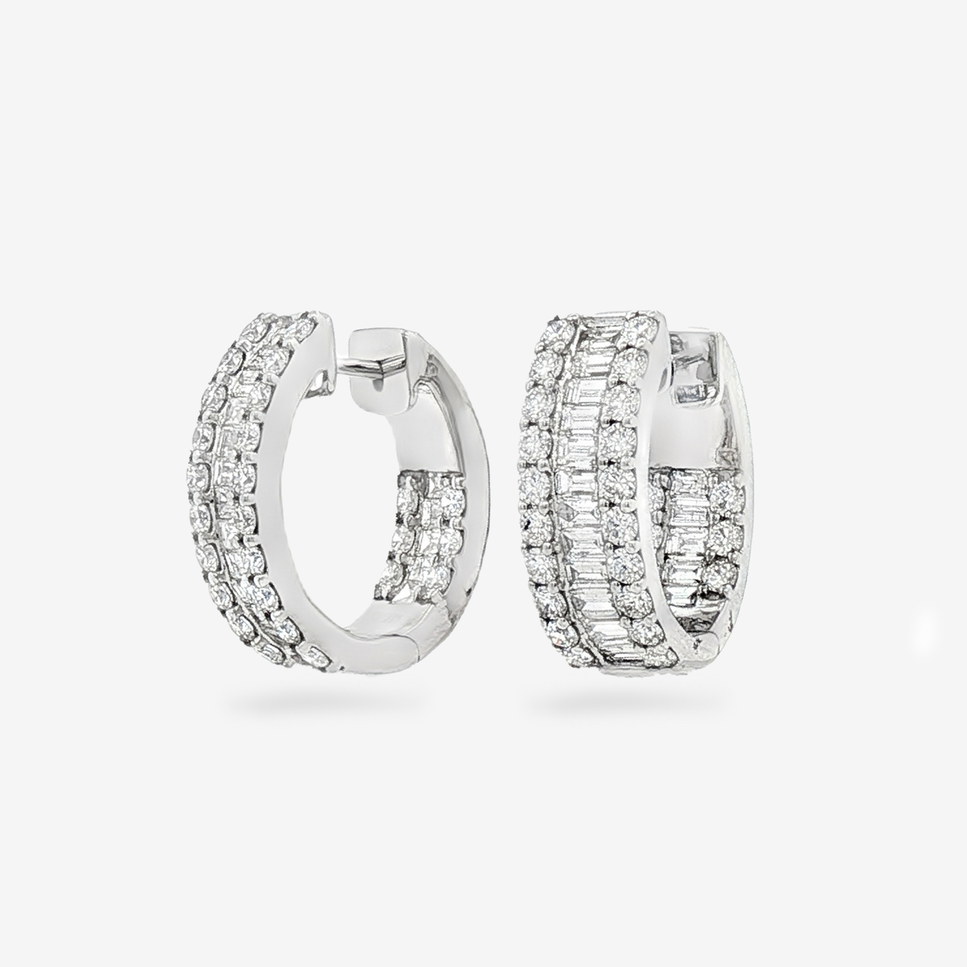 3.47CT Baguette & Round Diamond Hoop Earrings