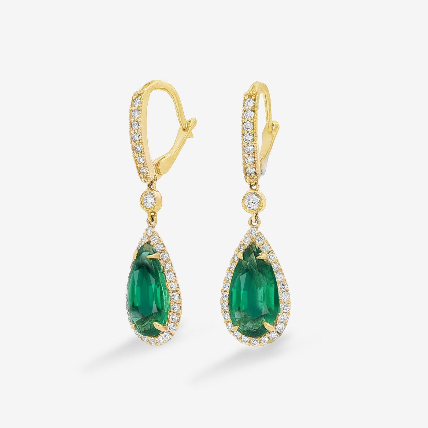 3.54CT Emerald & Diamond Dangle Earrings