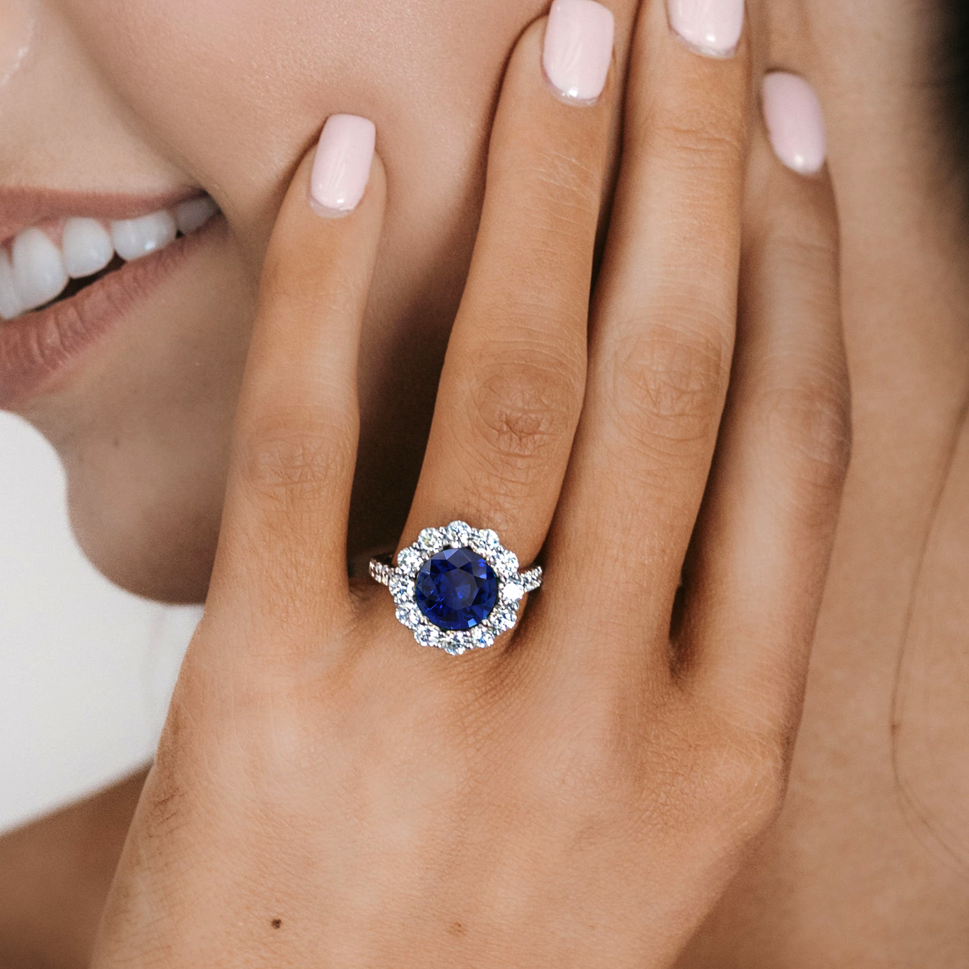 3.86CT Blue Sapphire & Diamond Halo Ring