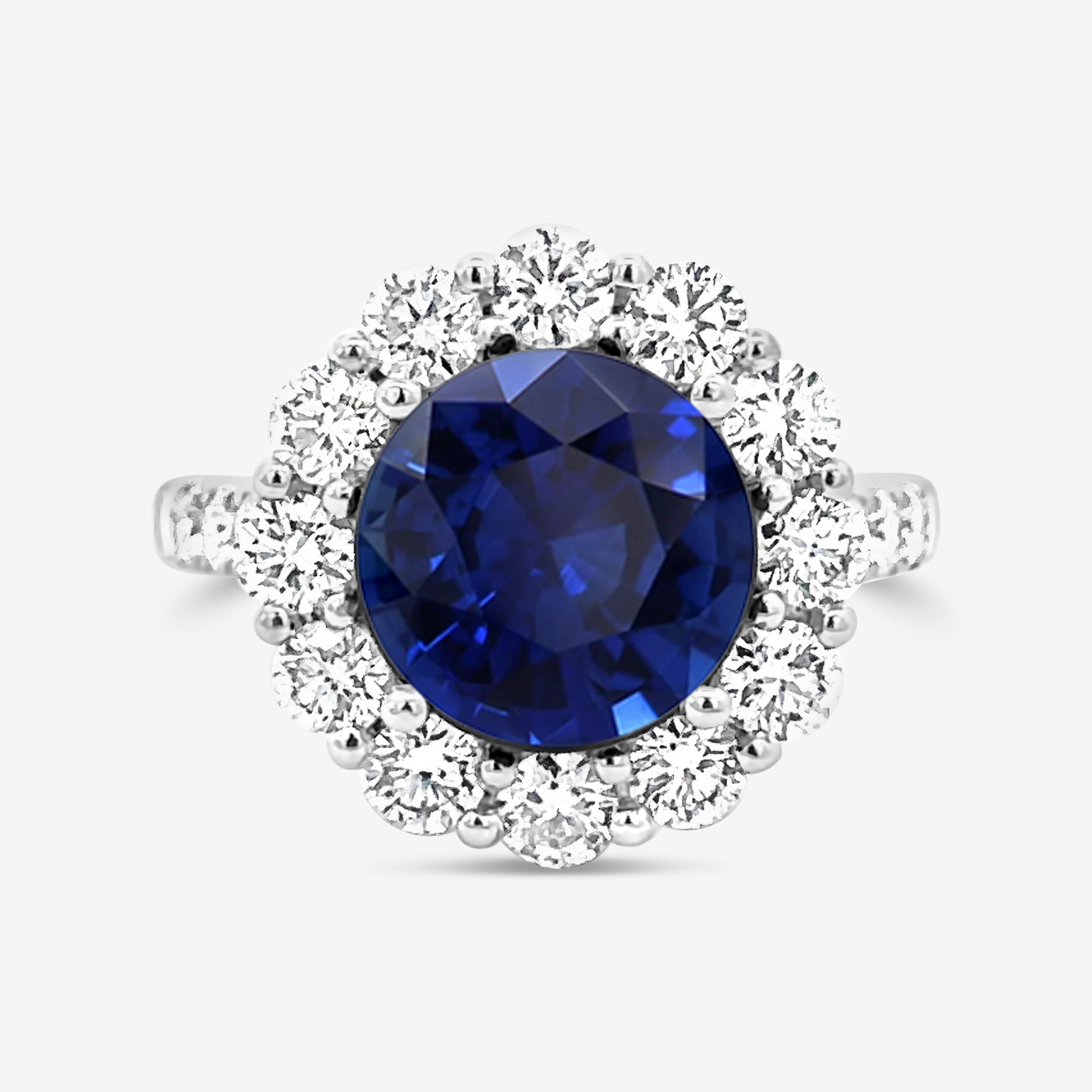 3.86CT Blue Sapphire & Diamond Halo Ring