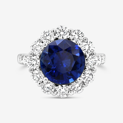 sapphire and diamond halo ring