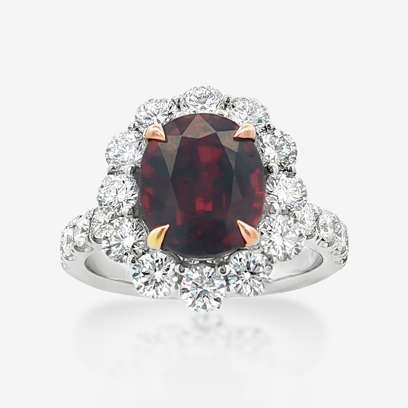 3.93CT Oval Ruby & Diamond Halo Ring