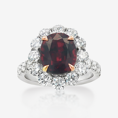 3.93CT Oval Ruby & Diamond Halo Ring
