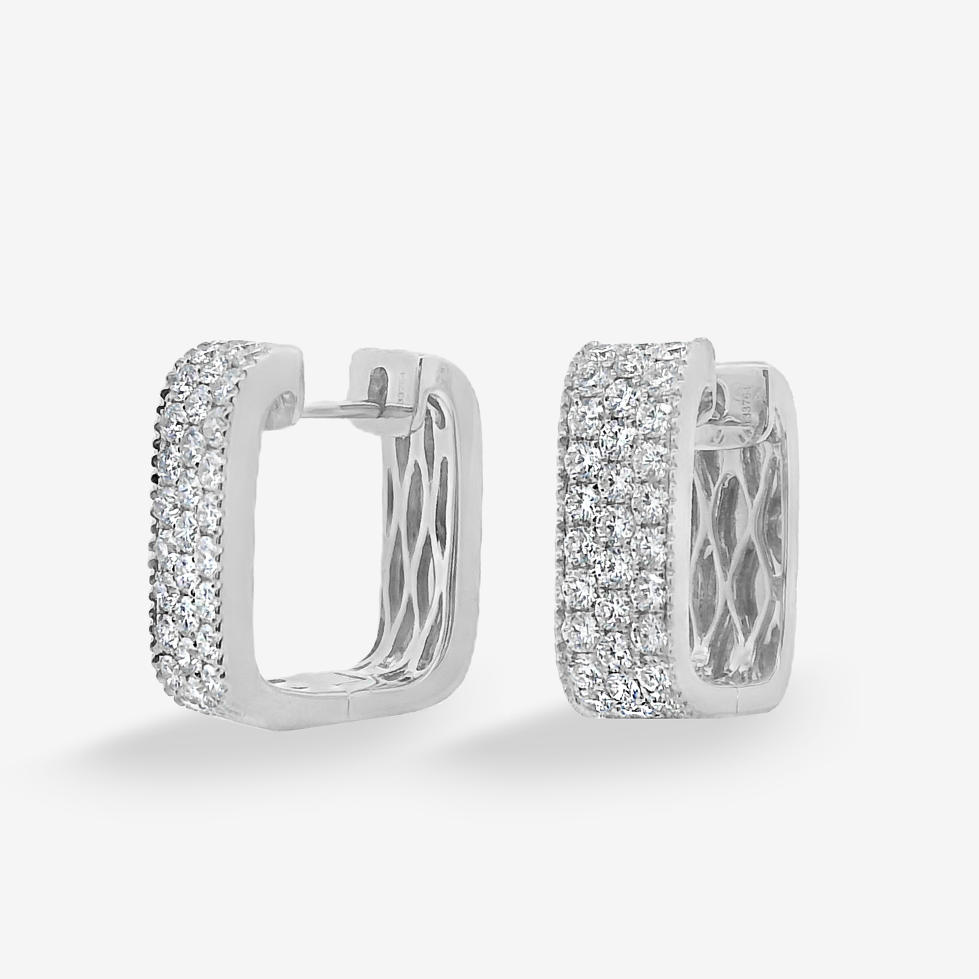 3 Row Square Diamond Huggie Earrings