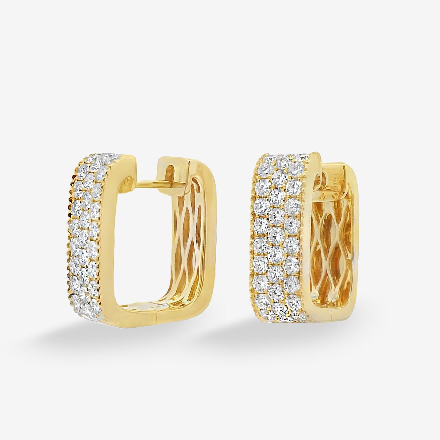 3 Row Square Diamond Huggie Earrings