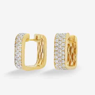 3 Row Square Diamond Huggie Earrings