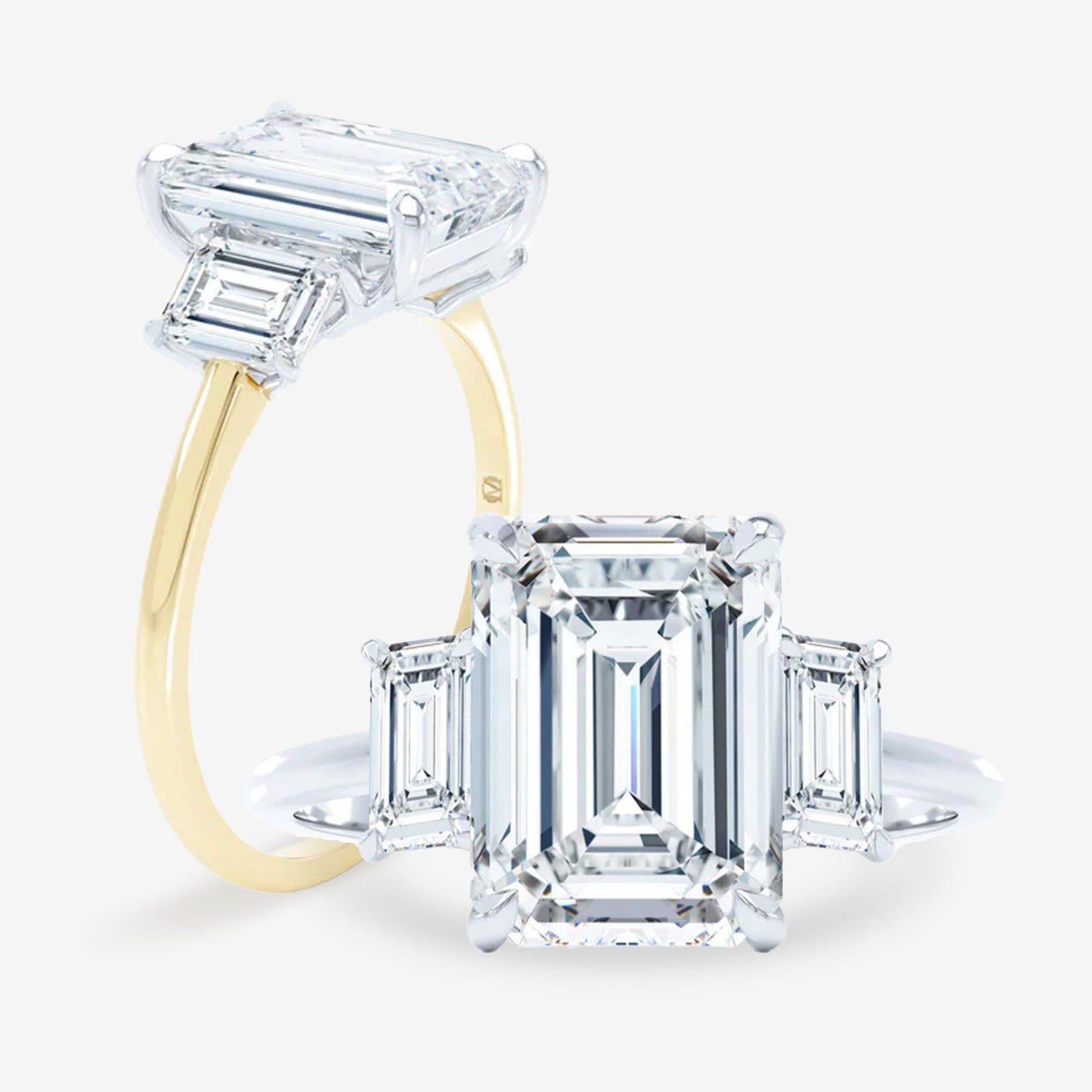 Iconic 3 Stone - Emerald Cut Sides - Emerald Cut Engagement Ring