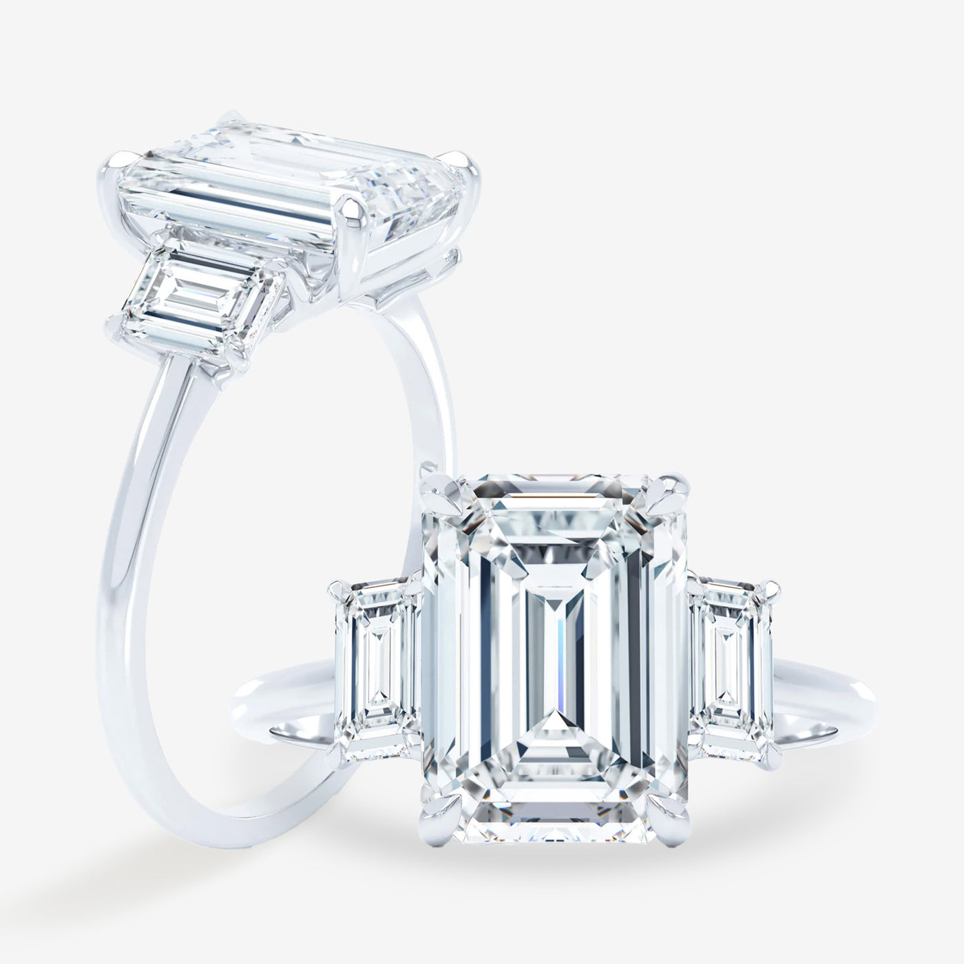 Iconic 3 Stone - Emerald Cut Sides - Emerald Cut Engagement Ring