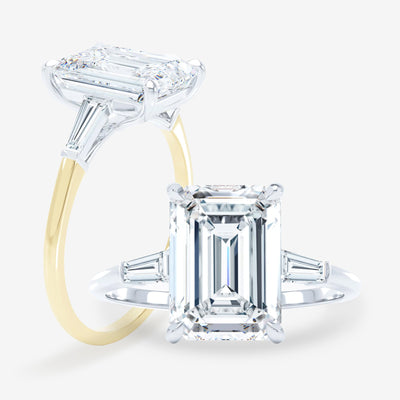 3 Stone - Baguette Sides - Emerald Cut Engagement Ring