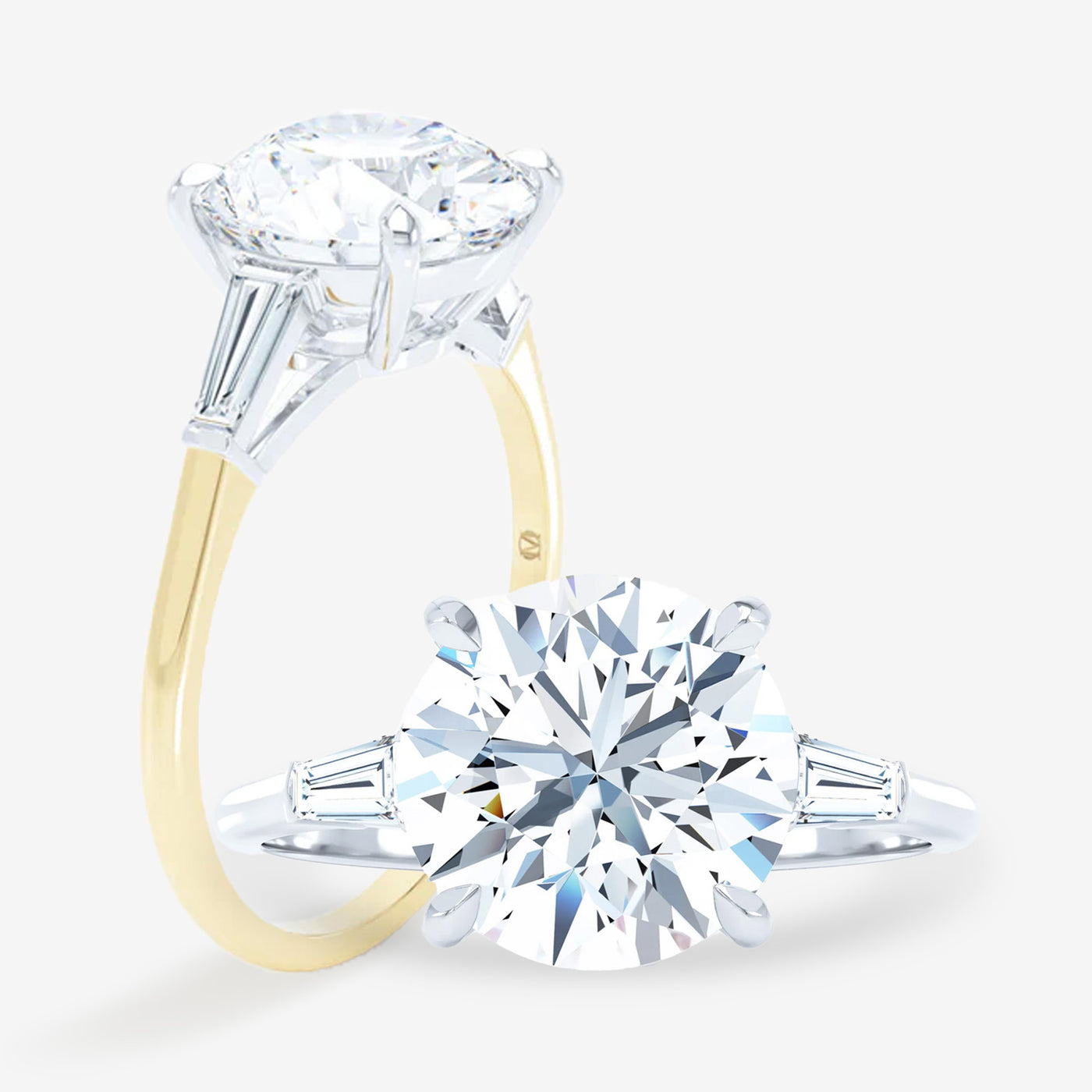 3 Stone - Baguette Sides - Round Engagement Ring