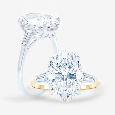 3 Stone - Baguette Sides - Oval Engagement Ring
