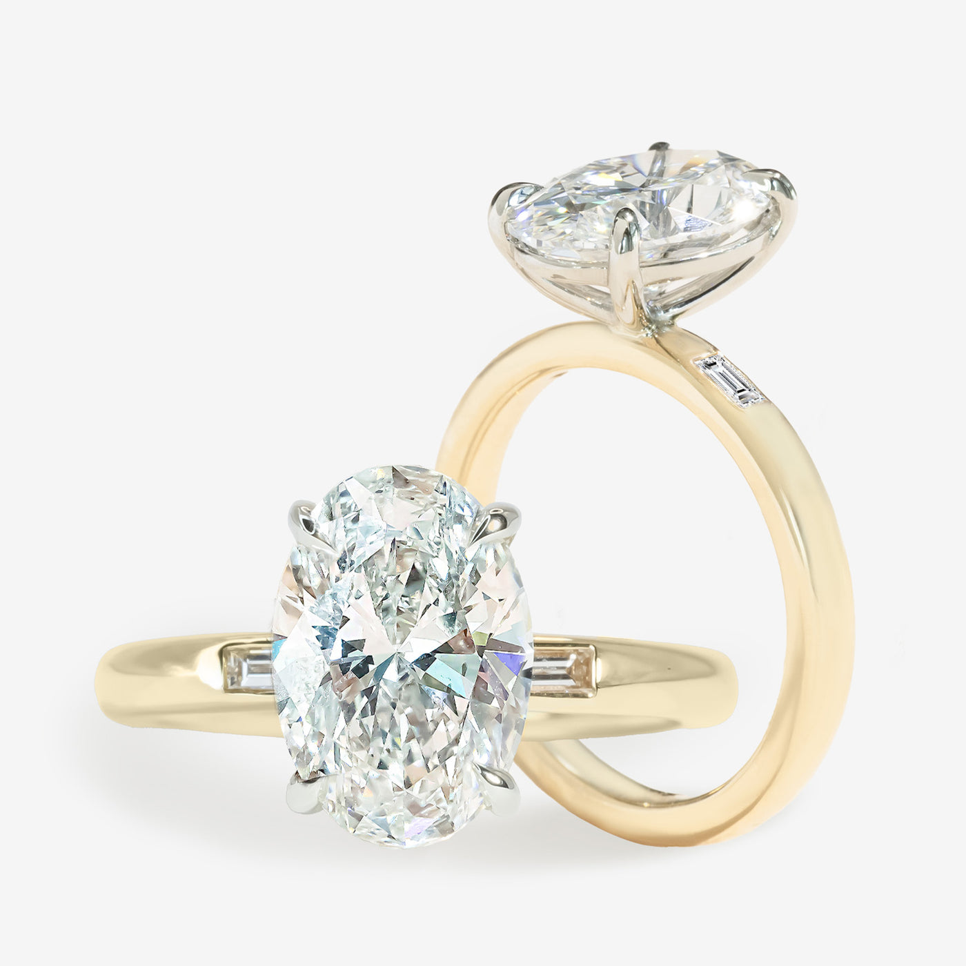 Unique 3 Stone - Inset Baguette Sides - Oval Engagement Ring