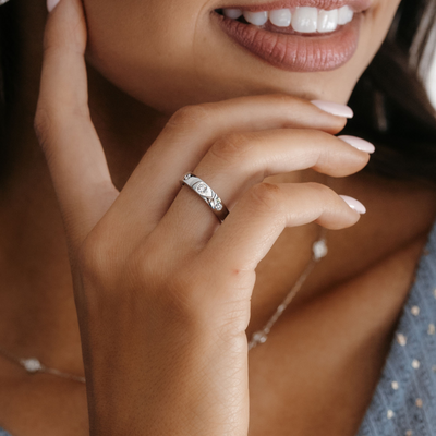 burnished round diamond and white gold ring