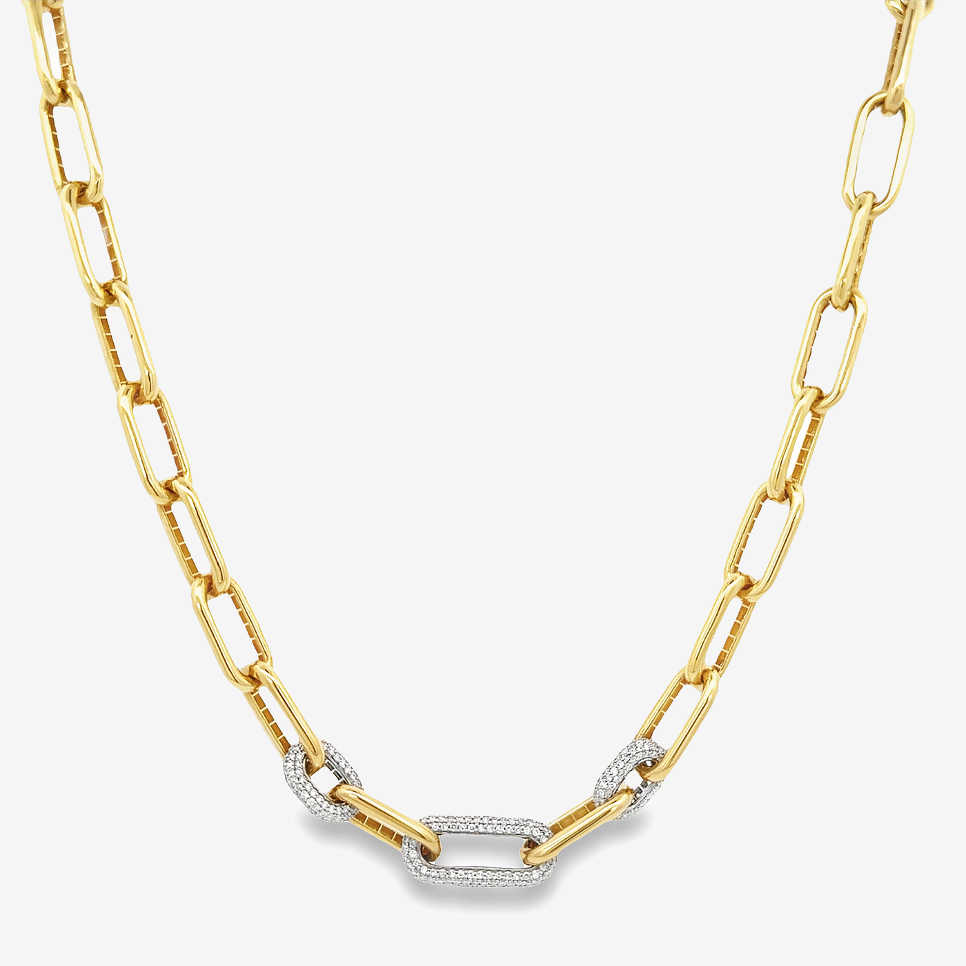 diamond and gold links paperclip necklace