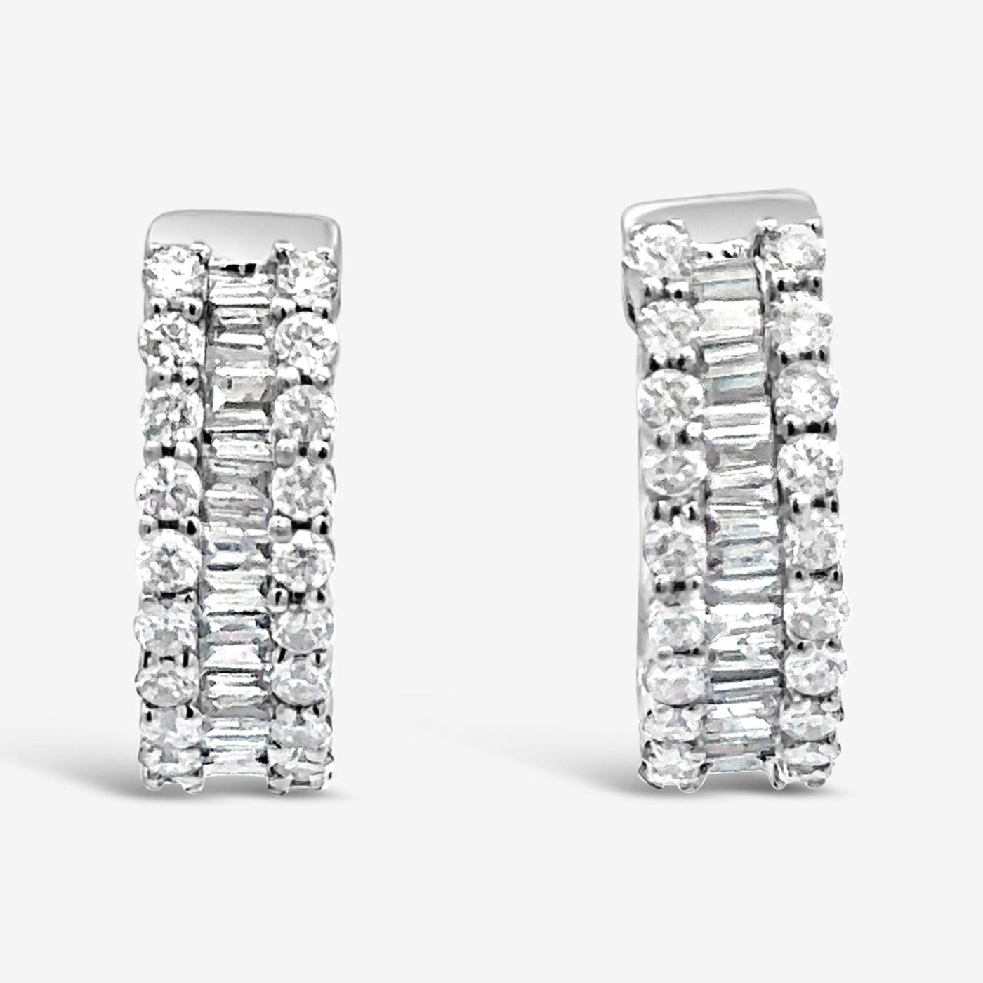 three row diamond huggie earrings