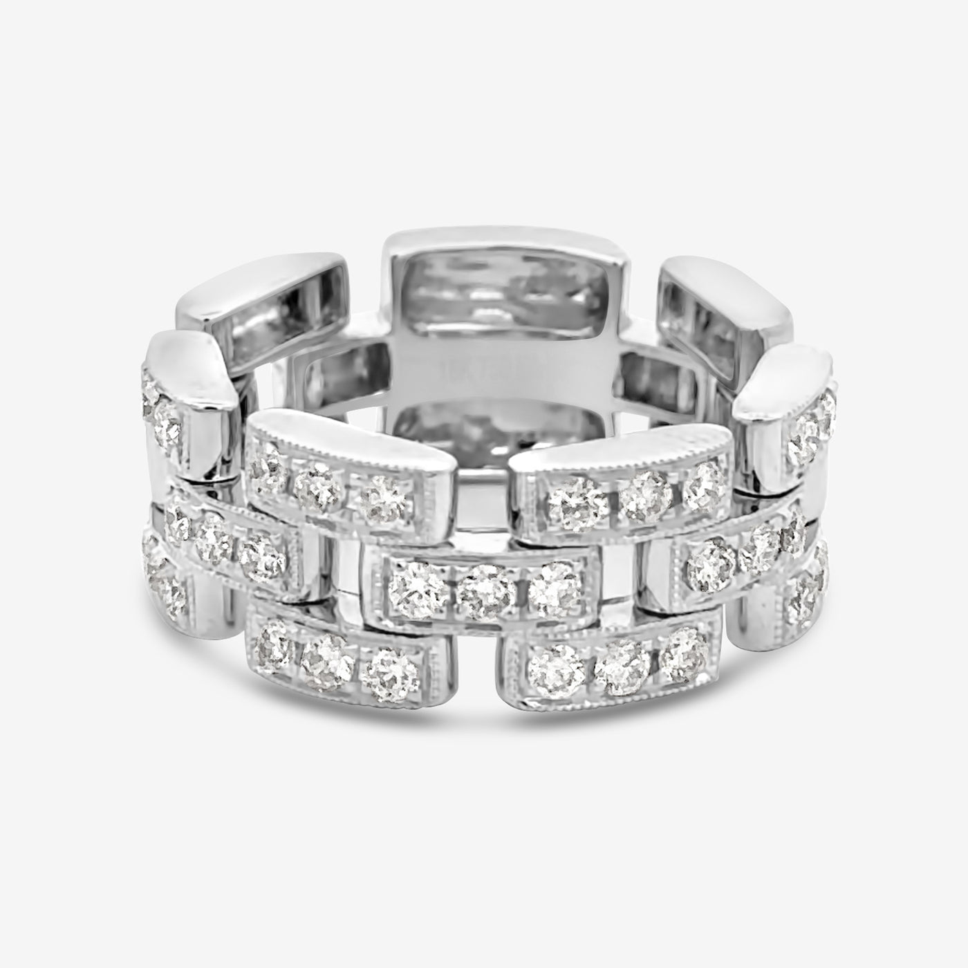 3 Row Diamond Brick Ring