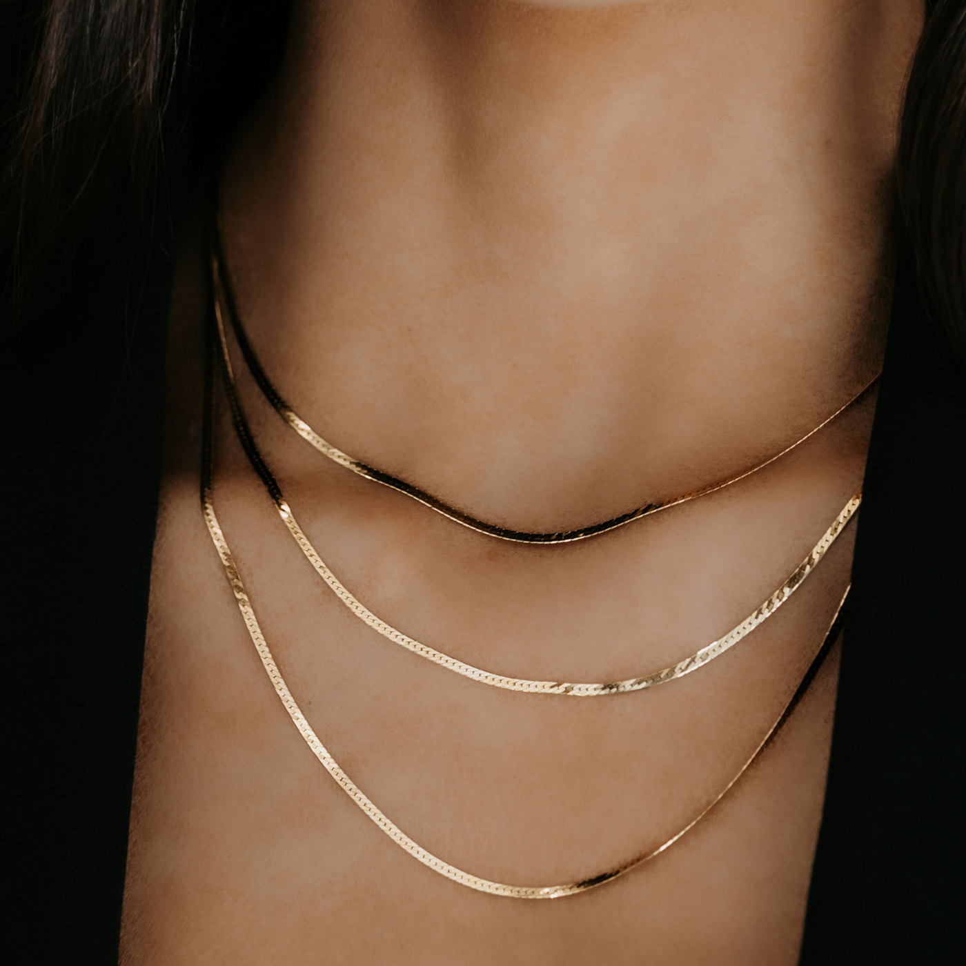 three row gold necklace