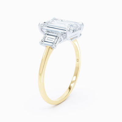 three stone emerald cut diamond engagement ring
