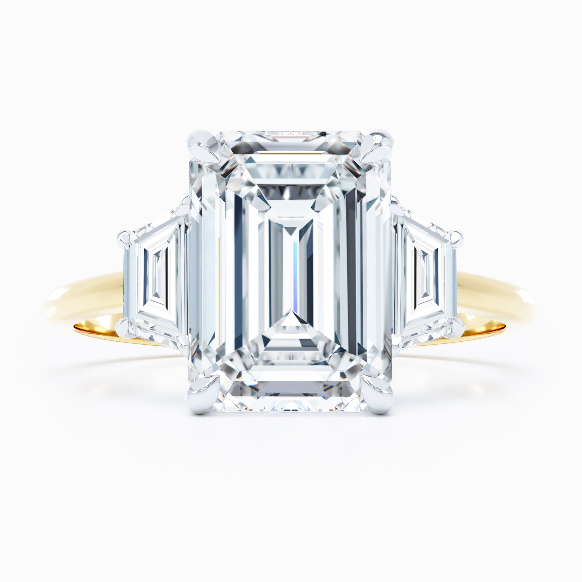 three stone emerald cut diamond engagement ring