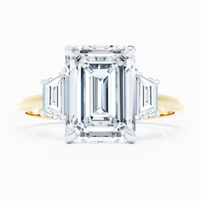 3 Stone - Trapezoid Sides- Emerald Cut Engagement Ring