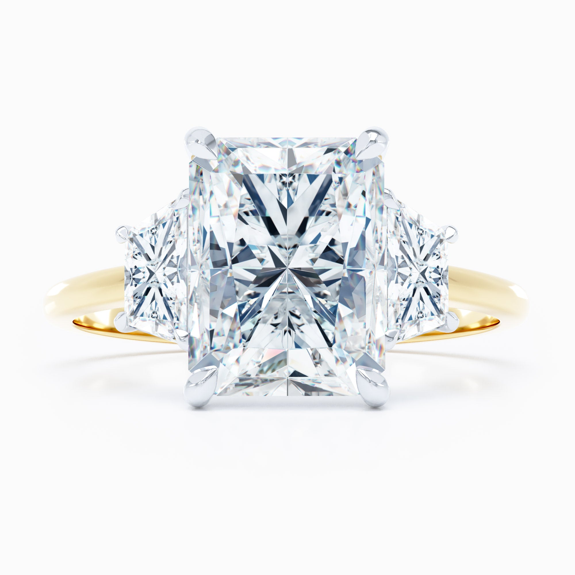 three stone radiant cut diamond engagement ring