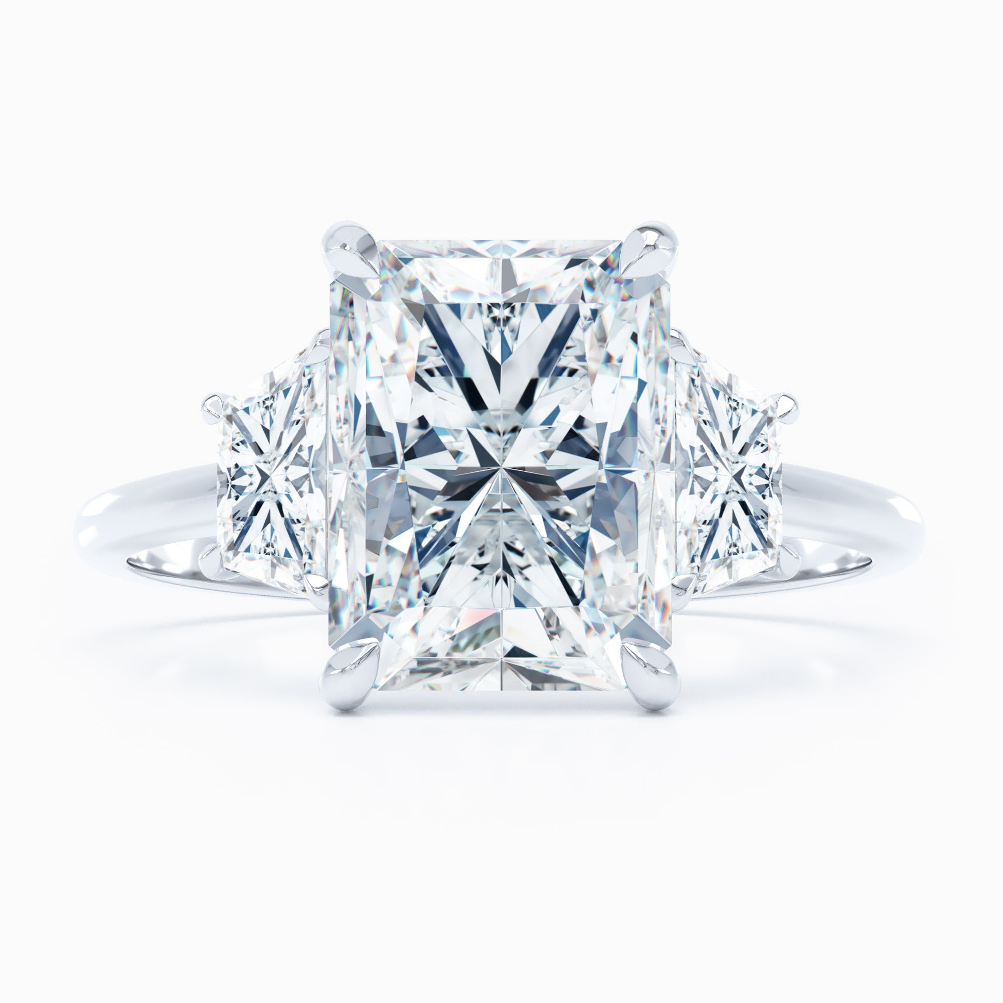 white gold three stone radiant cut diamond engagement ring