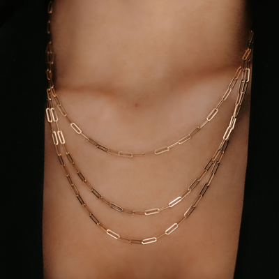 three strand gold paperclip necklace