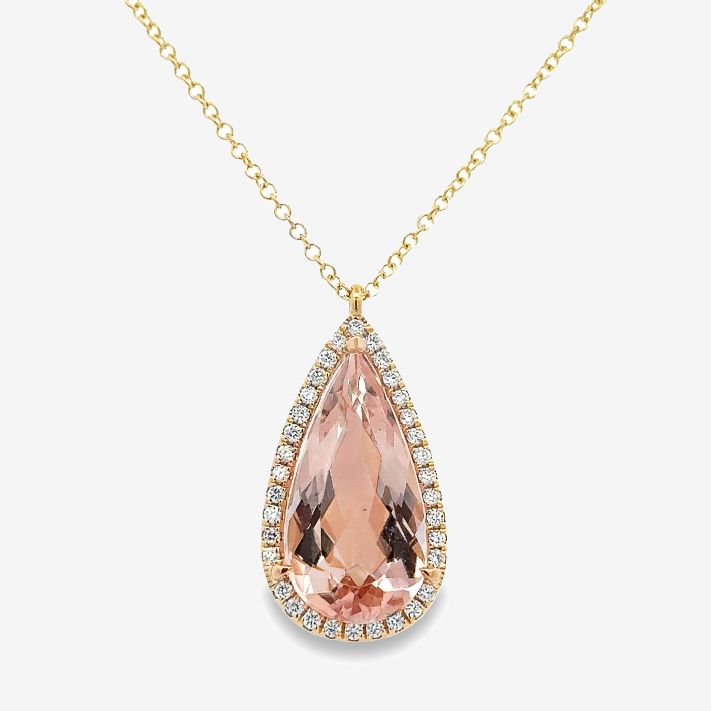 morganite and diamond halo necklace