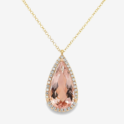 morganite and diamond halo necklace
