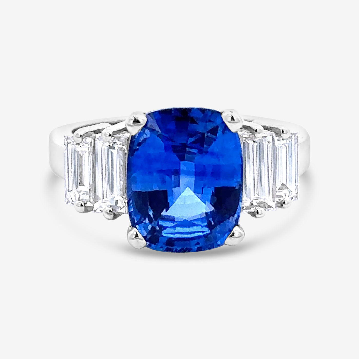 4.56ct Blue Sapphire & Baguette Ring