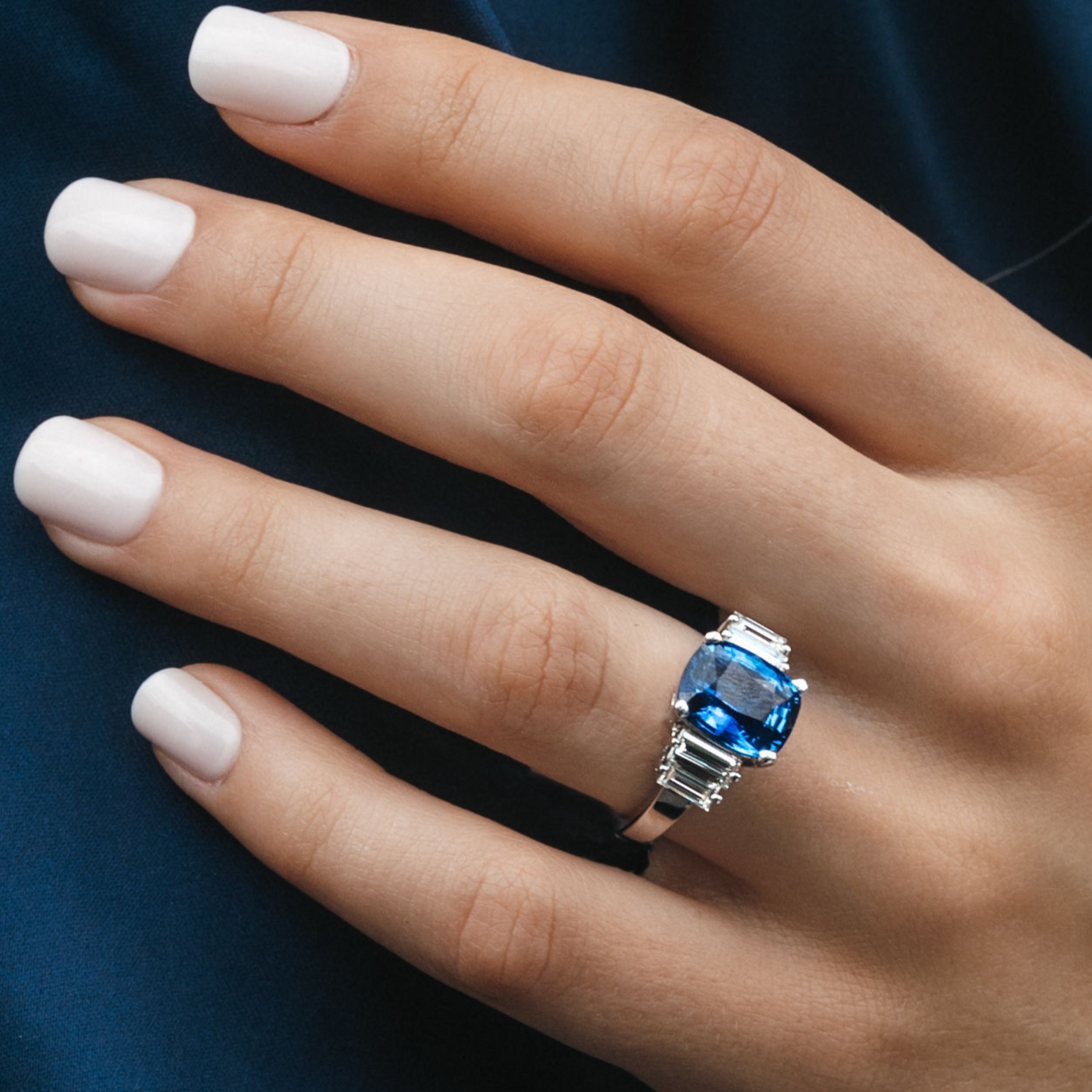 4.56ct Blue Sapphire & Baguette Ring