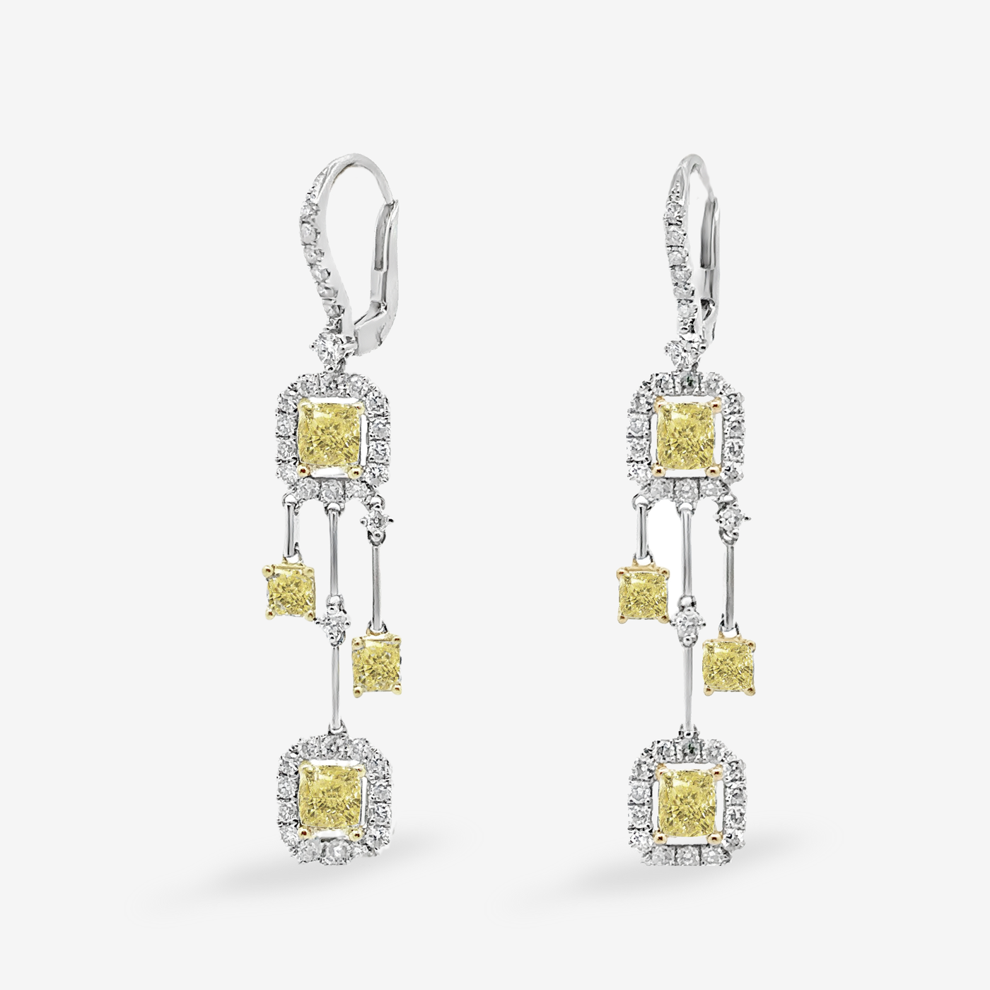 4.59CT Yellow & White Diamond Dangle Earrings