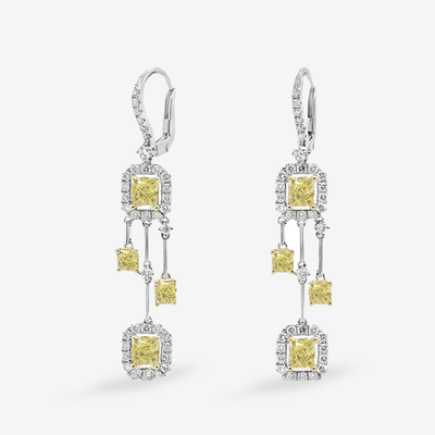 4.59CT Yellow & White Diamond Dangle Earrings