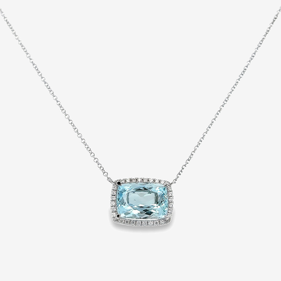 aquamarine and diamond halo necklace