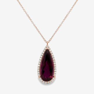 rubellite tourmaline and diamond halo necklace