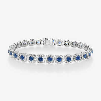 4.96CT Blue Sapphire & Diamond Halo Bracelet