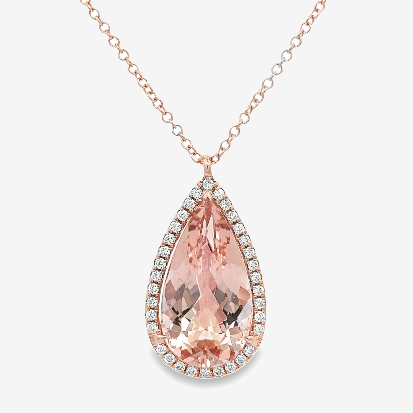 morganite and diamond halo necklace