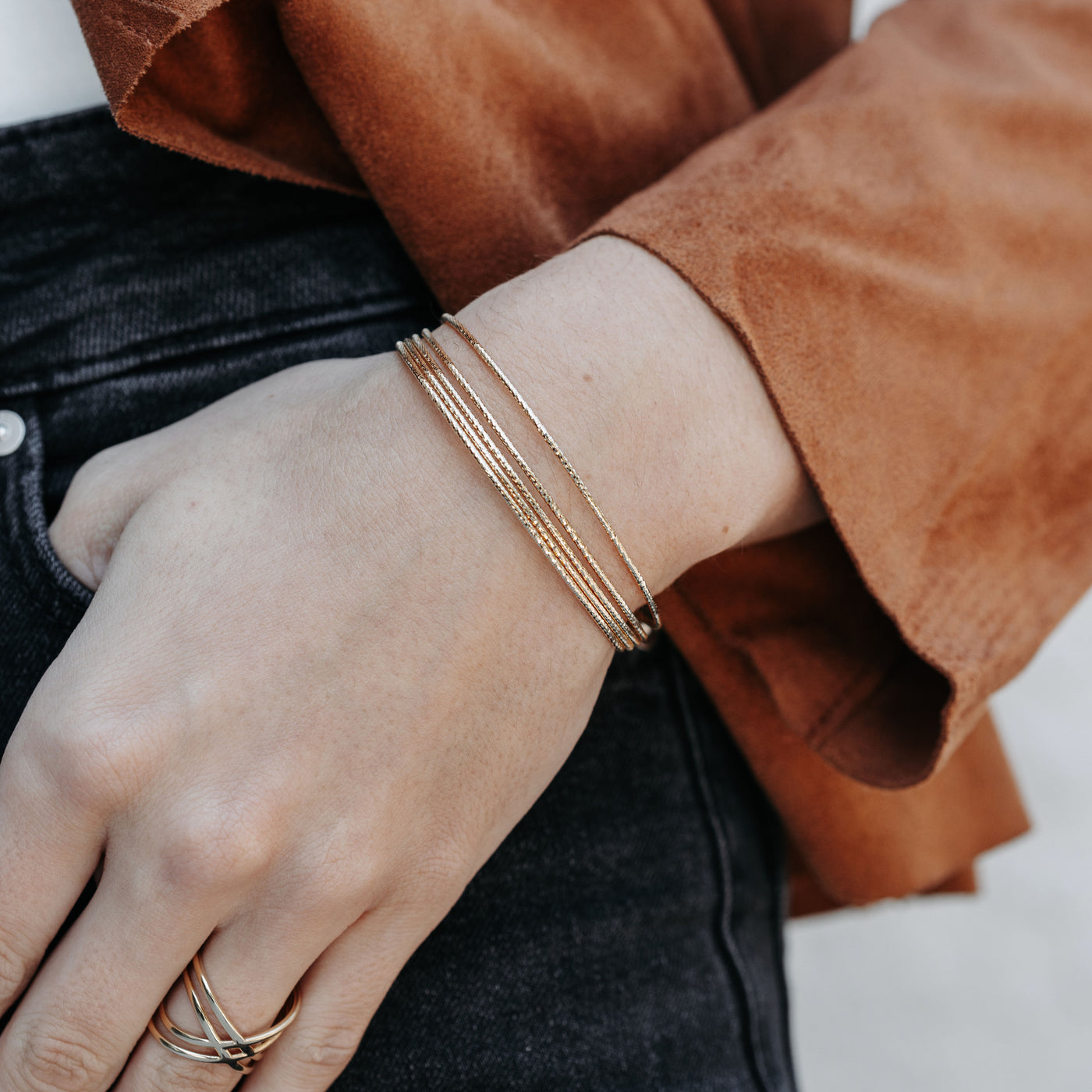 5 gold bangles cuff bracelet