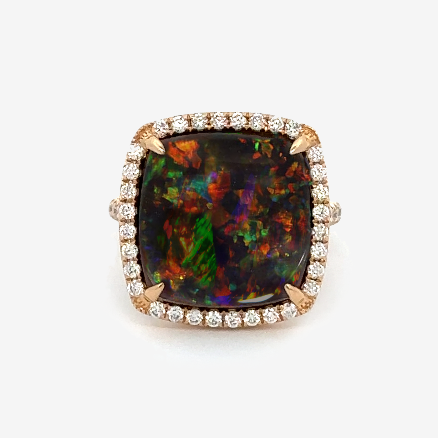 5.41CT Cushion Shaped Black Opal Halo Ring