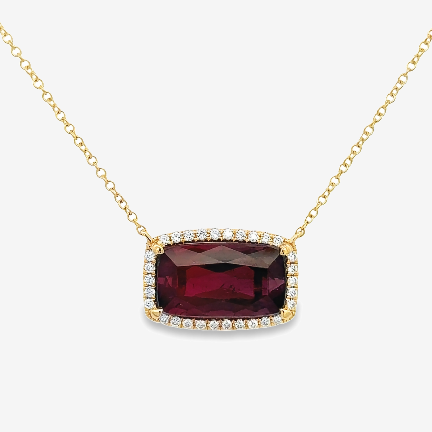 rubellite and diamond halo necklace