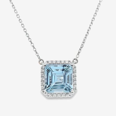 5.48CT Aquamarine and Diamond Halo Necklace