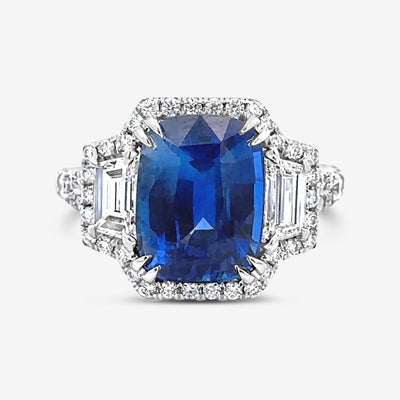 sapphire and diamond three stone statement ring