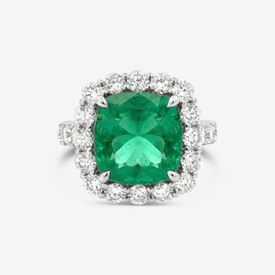 emerald and diamond halo cocktail ring