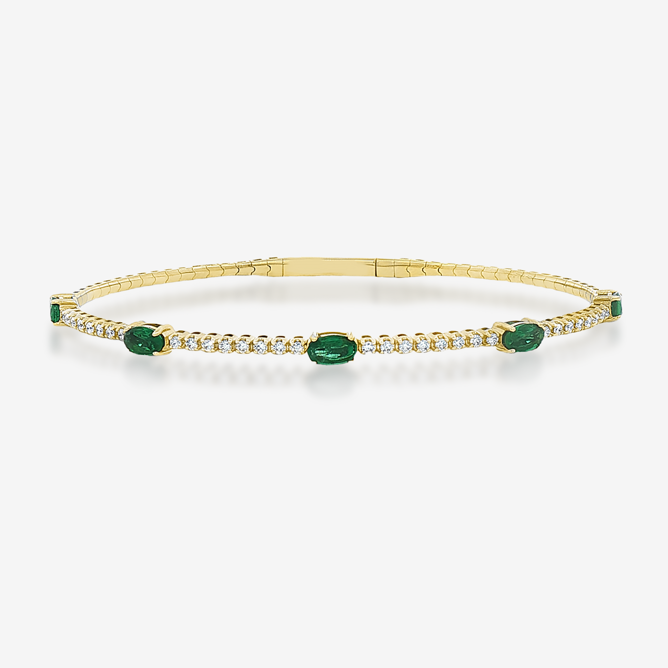 5 Oval Emerald & Diamond Flex Bangle Bracelet