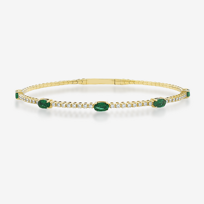 5 Oval Emerald & Diamond Flex Bangle Bracelet