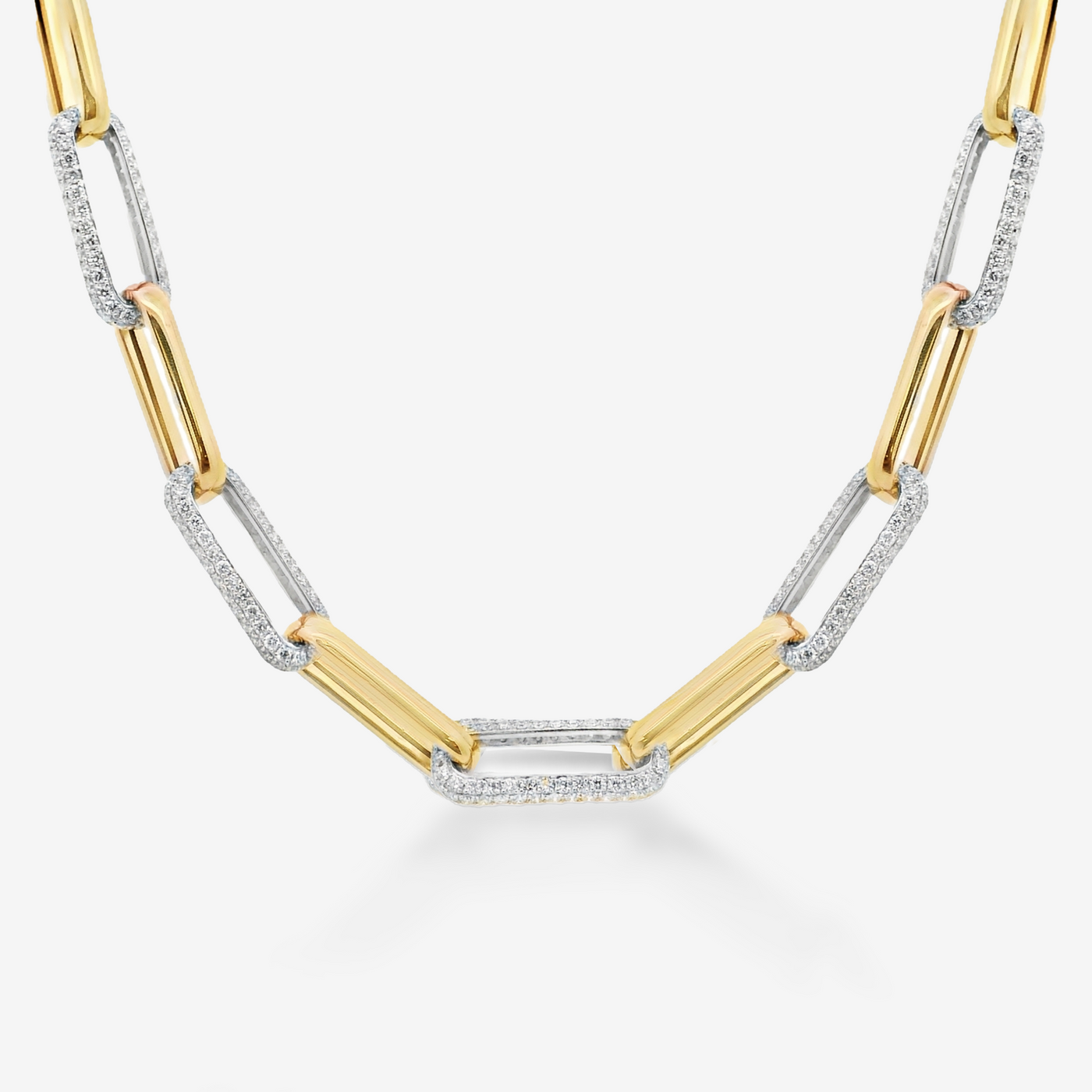 5 Pave 3.45CT Diamond Paper Clip Link Necklace