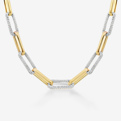 5 Pave 3.45CT Diamond Paper Clip Link Necklace