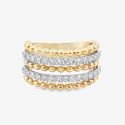 gold bead and diamond stack ring